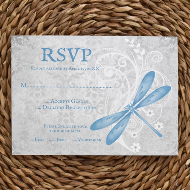 Cartão RSVP de Casamento de Dragonfly Azul (Blue Dragonfly Wedding RSVP Card)