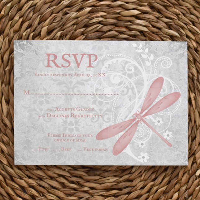 Cartão RSVP de Casamento de Dragonfly Rosa (Pink Dragonfly Wedding RSVP Card)