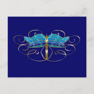 Cartão RSVP de Casamento de Dragonfly Tiara Dourad