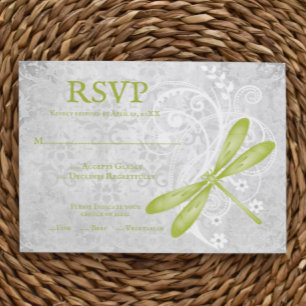 Cartão RSVP de Casamento de Dragonfly Verde