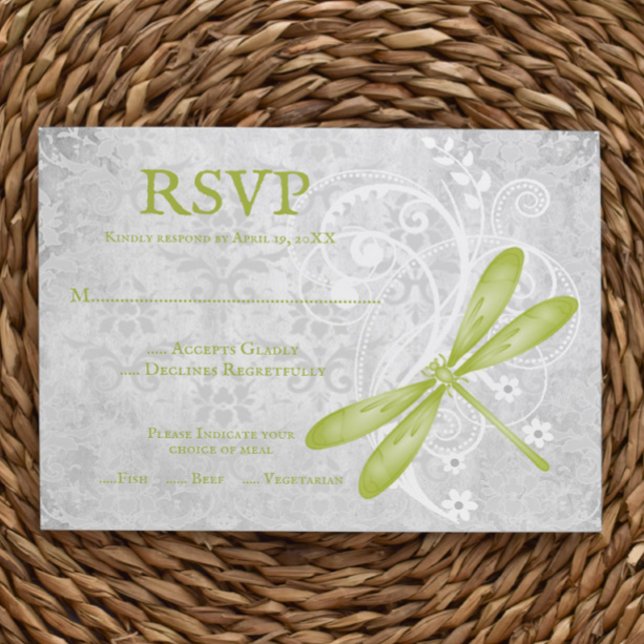Cartão RSVP de Casamento de Dragonfly Verde (Green Dragonfly Wedding RSVP Card)
