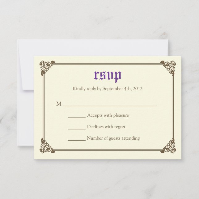 Cartão RSVP de Casamento de Fairytale - Púrpura (Frente)