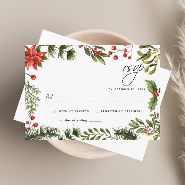 Cartão RSVP de Casamento de Feriado Eucalyptus Wat (Watercolor Eucalyptus Holiday Wedding RSVP Card)
