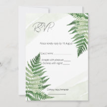 Cartão RSVP de Casamento de Fern Verde Minimalista
