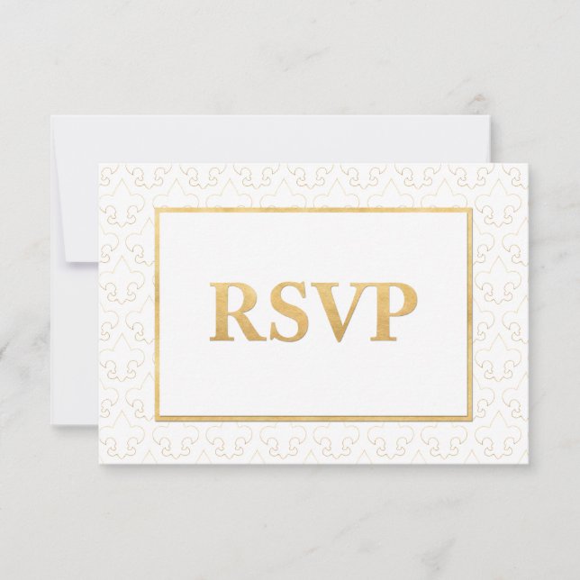 Cartão RSVP de Casamento de Fleur De Lis Branco e  (Frente)