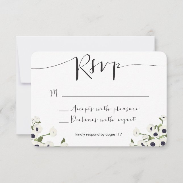 Cartão RSVP de Casamento de Flor Anemone Branco (Frente)