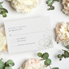 Cartão RSVP de Casamento de Flor Selvagem Azul