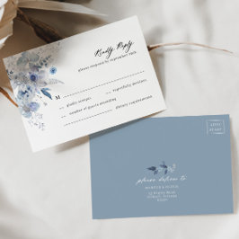Cartão RSVP de Casamento de Flor Selvagem Azul Boh