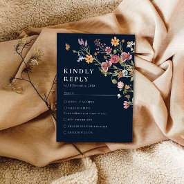 Cartão RSVP de Casamento de Flor Selvagem marinho
