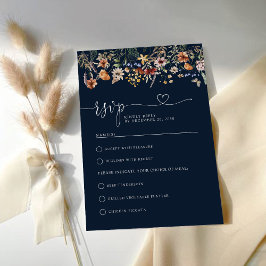Cartão RSVP de Casamento de Flor Selvagem marinho