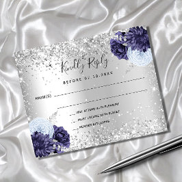 Cartão RSVP de casamento de florais azuis marinhos
