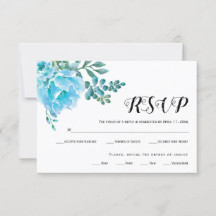 Cartão RSVP de casamento de flores aquáticas azu
