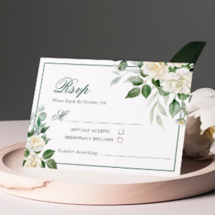 Cartão RSVP de Casamento de Flores Brancas Eucalyp