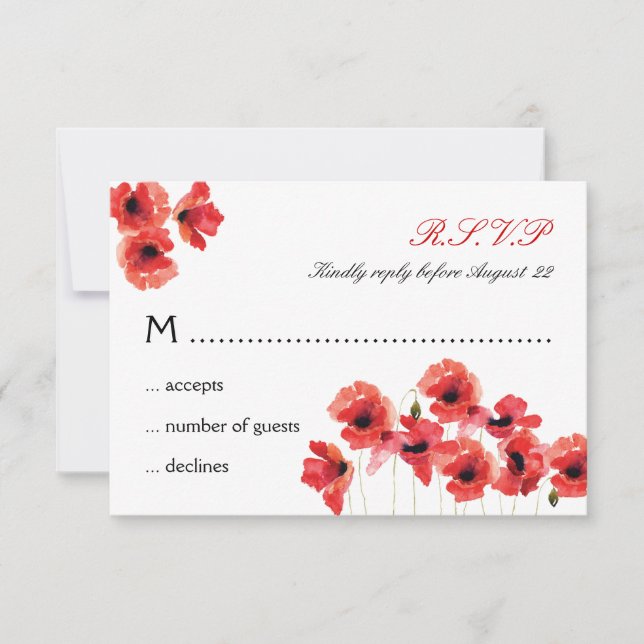 Cartão RSVP de Casamento de Flores de Poppy (Frente)