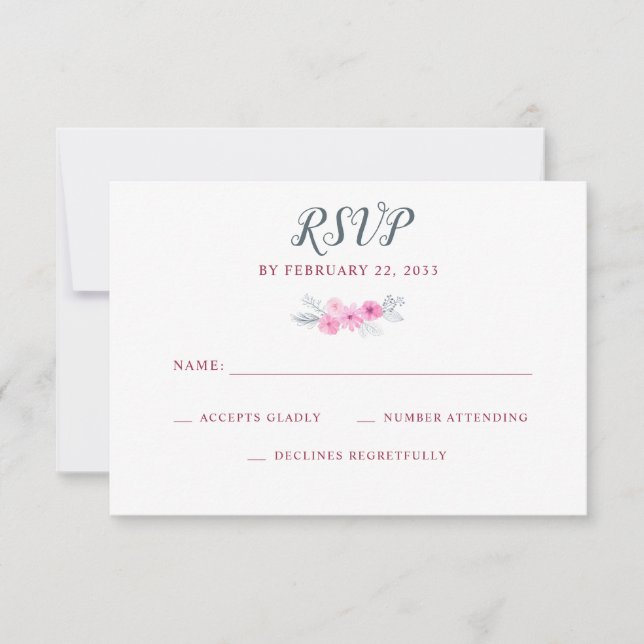 cartão RSVP de casamento de flores rosa (Frente)