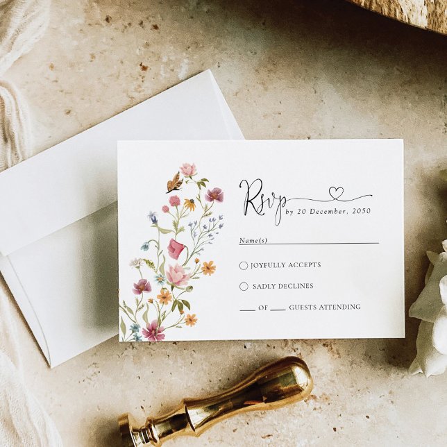 Cartão RSVP de Casamento de Flores Selvagens (Criador carregado)