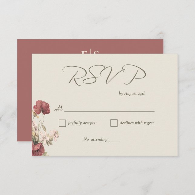 Cartão RSVP de Casamento de Flores Selvagens de Aq (Frente/Verso)