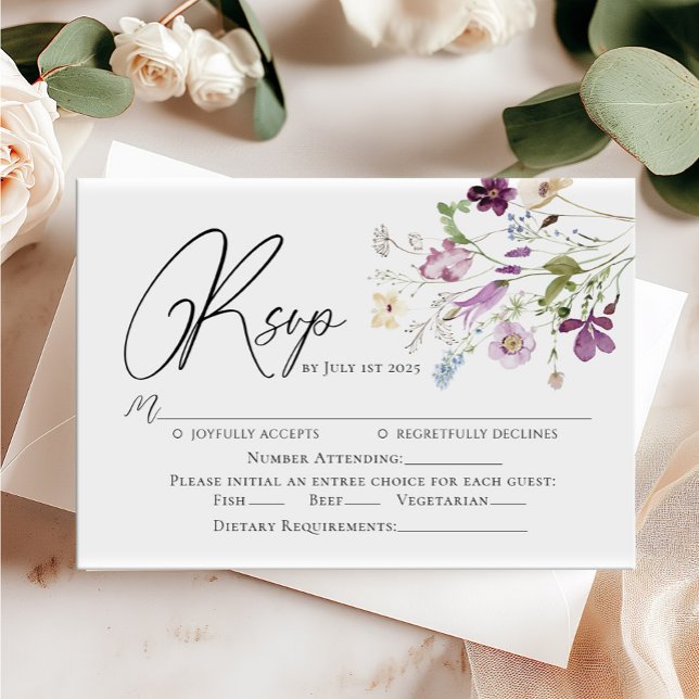 Cartão RSVP de Casamento de Flores Selvagens de Aq (Criador carregado)