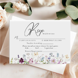 Cartão RSVP de Casamento de Flores Selvagens de Aq