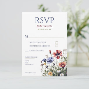 Cartão RSVP de Casamento de Flores Selvagens de Aq