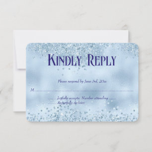 Cartão RSVP de Casamento de Folha Azul Elegante e 