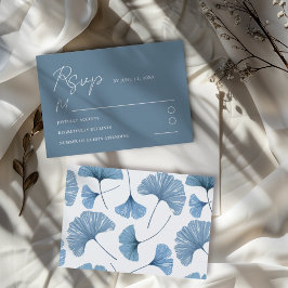 Cartão RSVP de Casamento de Folha de Ginkgo Azul M