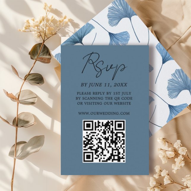 Cartão RSVP de Casamento de Folha de Ginkgo Azul T (Criador carregado)