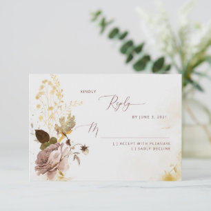 Cartão RSVP de casamento de folha de ouro de boho 
