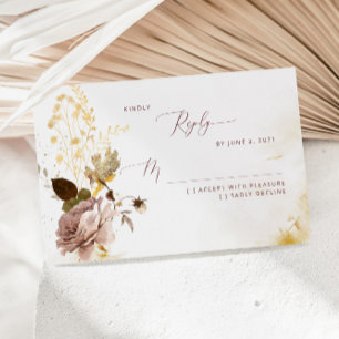 Cartão RSVP de casamento de folha de ouro de boho
