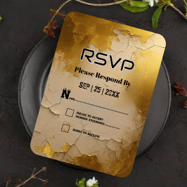 Cartão RSVP de Casamento de Folha de Ouro Rachado