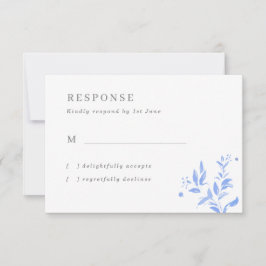 Cartão RSVP de Casamento de Folhas Azuis Simples