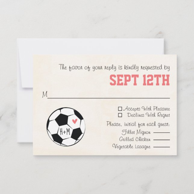 Cartão RSVP de Casamento de Futebol Monograma com  (Verso)