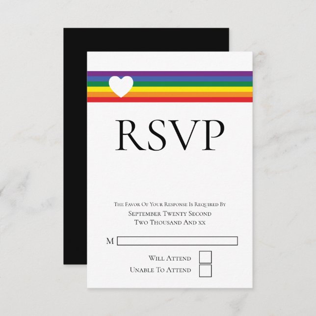 Cartão RSVP de Casamento de Gay do Amor e Coração  (Frente/Verso)