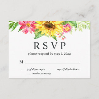 Cartão RSVP de Casamento de Girassol com Número de