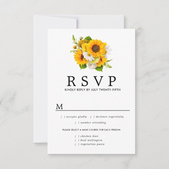 Cartão RSVP de Casamento de Girassol, Opções de Re (Frente)