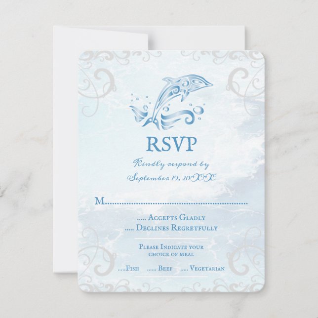 Cartão RSVP de Casamento de Golfinho Azul (Frente)