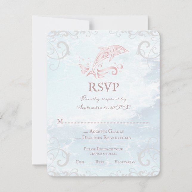Cartão RSVP de Casamento de Golfinho Rosa (Frente)