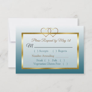Cartão RSVP de Casamento de Gradação Azul e Dourad