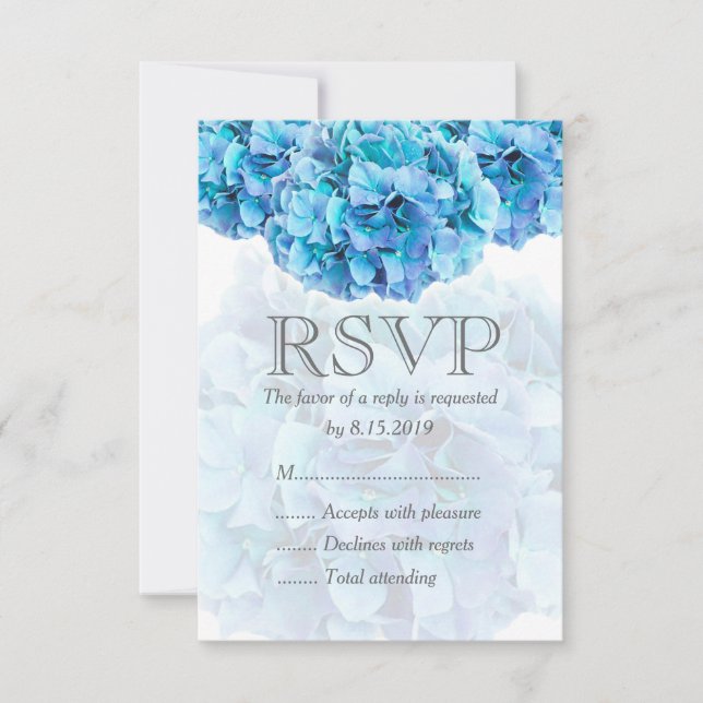 Cartão RSVP de casamento de hydrangea azul (Frente)