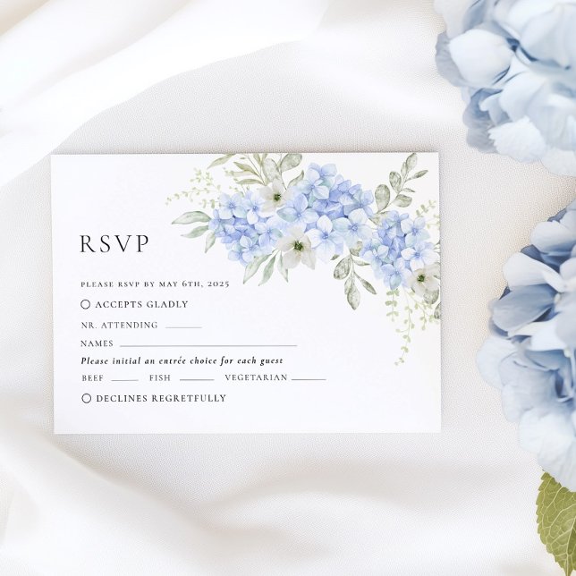 Cartão RSVP de Casamento de Hydrangea Floral Azul (Criador carregado)