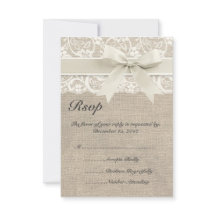 Cartão RSVP de Casamento de Ivory Lace e Burlap