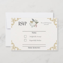Cartão RSVP de Casamento de Jardim Dourado