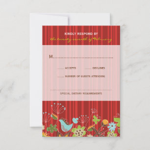 Cartão RSVP de Casamento de Jardim Floral Vermelho