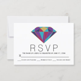 Cartão RSVP de casamento de joia de diamante geomé