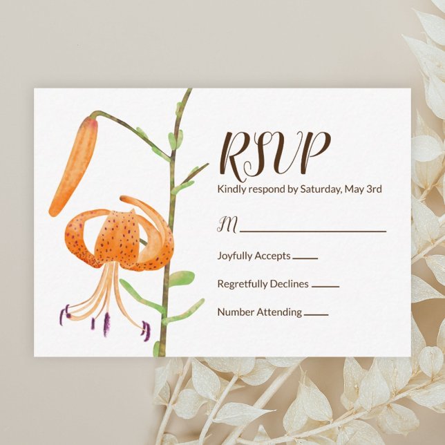 Cartão RSVP de Casamento de Lírios de Queda Laranj (Orange tiger lily, fall wedding rsvp card)