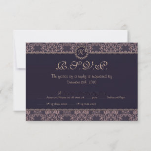 Cartão RSVP de Casamento de Locação de Damasco Rox
