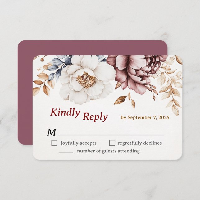 Cartão RSVP de Casamento de Luxo Vitoriano (Frente/Verso)