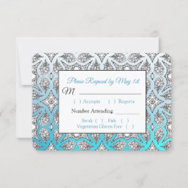 Cartão RSVP de Casamento de Mandala Preto e Azul