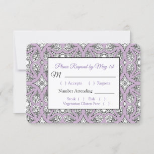 Cartão RSVP de Casamento de Mandala Preto e Roxo