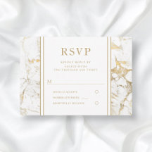 Cartão RSVP de Casamento de Marble Dourado Elegant
